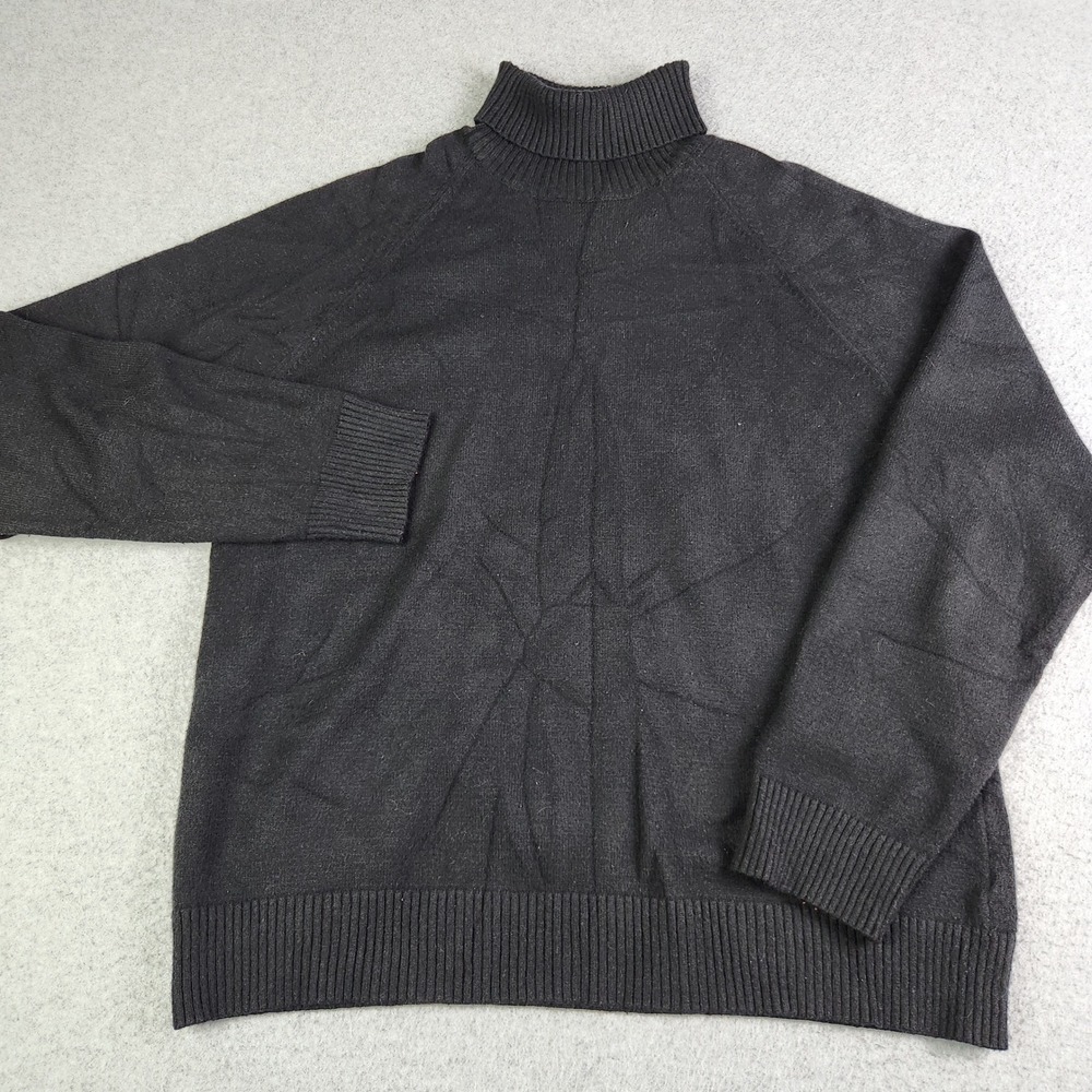 Forever 21 Sweater Mens Large Black Solid Tight Knit Raglan Sleeve Turtleneck